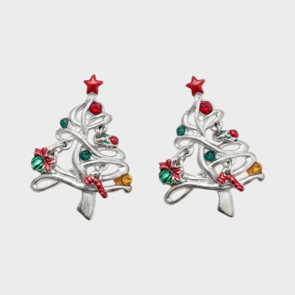 Jewelry - Vintage Unbranded Christmas Tree Earrings Women OS Silver Red Green Enamel Studs